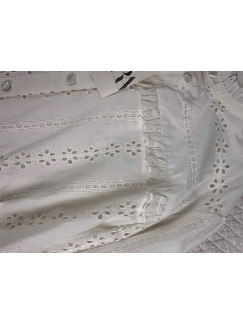 ZARA White Eyelet Ruffled Long Sleeve Blouse Size XL Cottagecore Boho
